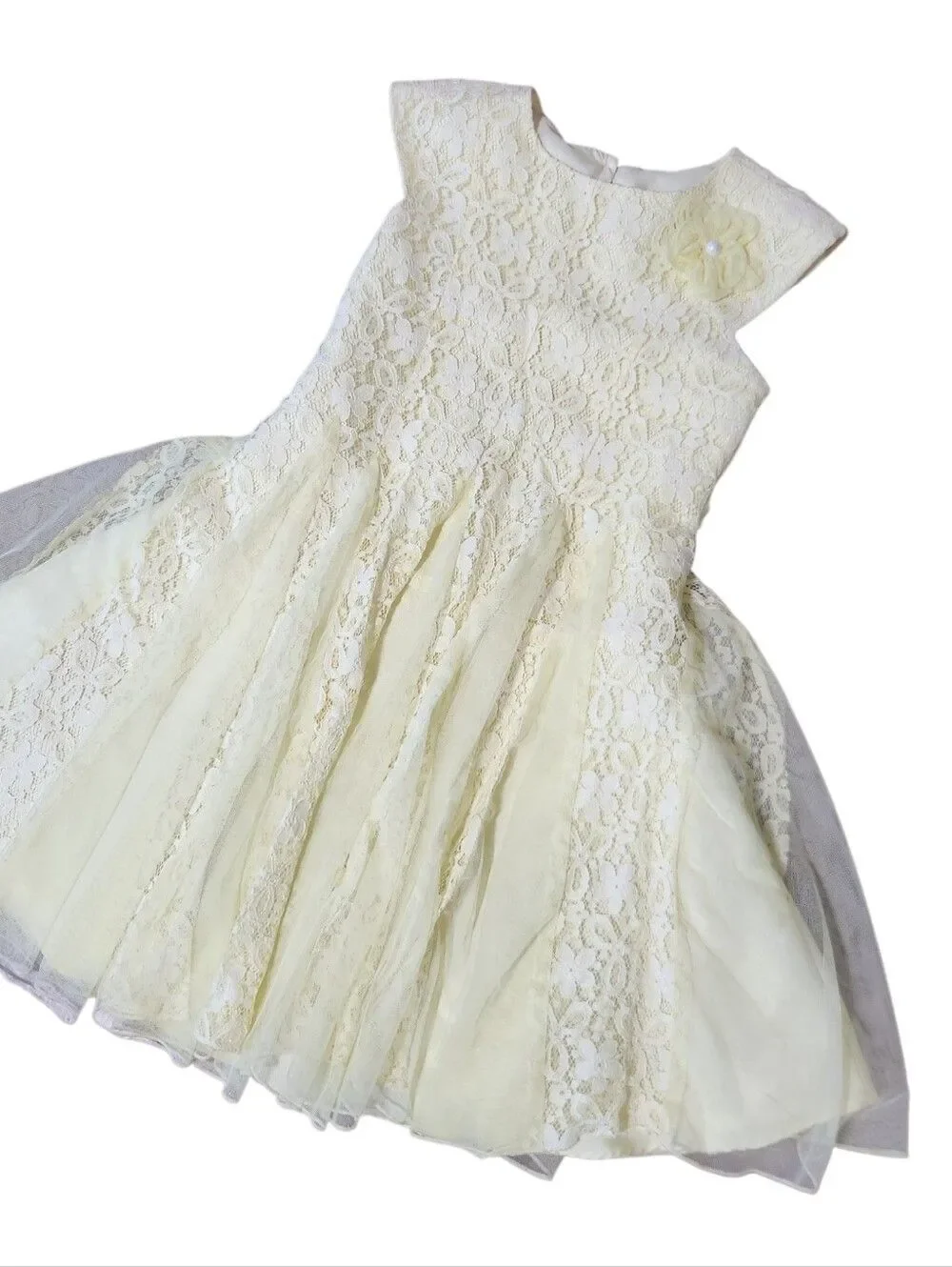 Jona Michelle Dress Size 8 Yellow Lace Sleeveless Long Fit and Flare